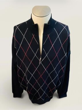FAIRWAY & GREENE MENS HALF ZIP RAKER SWEATER NAVY SIZE LARGE